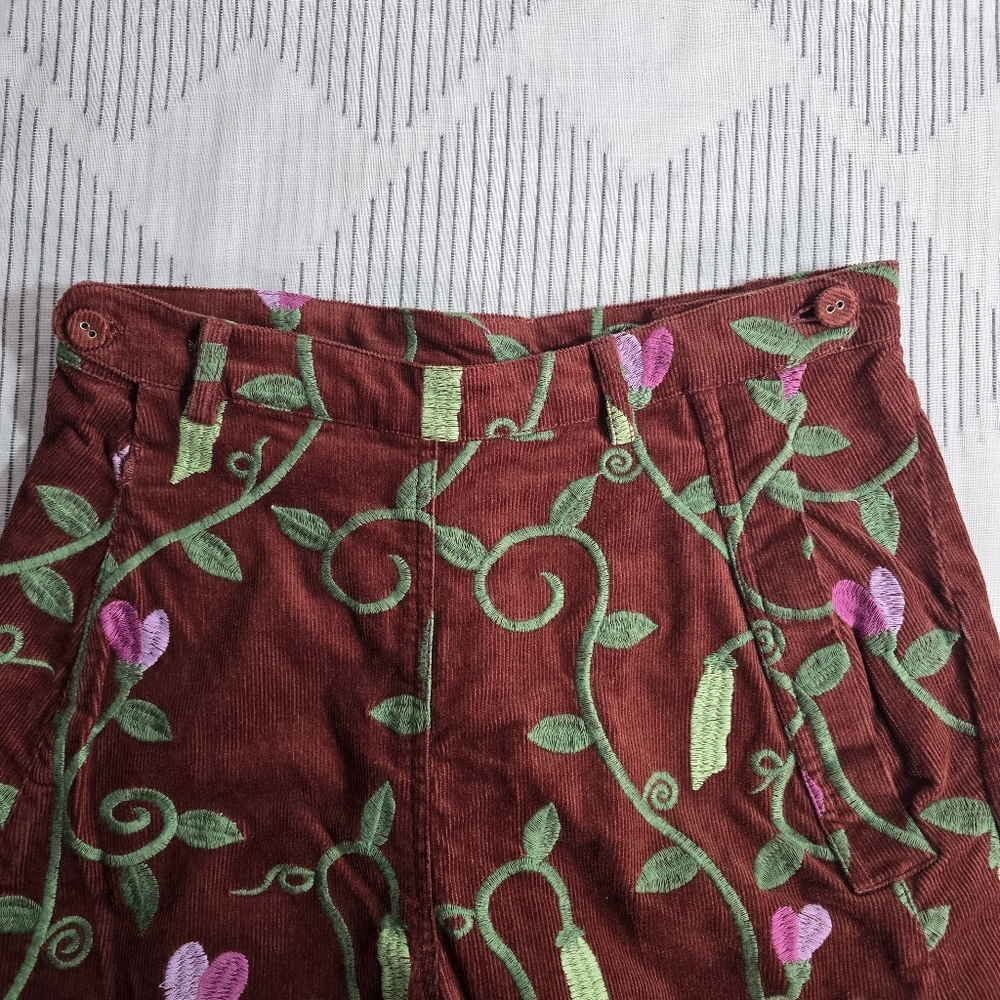 Samantha Pleet Sweet Pea Embroidered Plank Pants Wide Leg Sienna Brown Size 26/8 - Picture 11 of 15